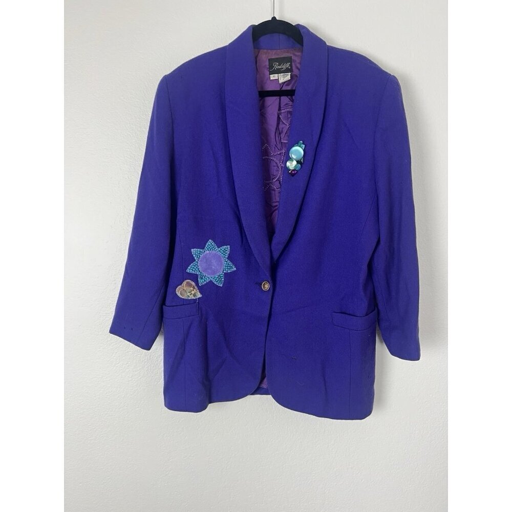 Radcliffe Vintage Purple Wool Funky Patchwork Embroidered Button Blazer Coat 16